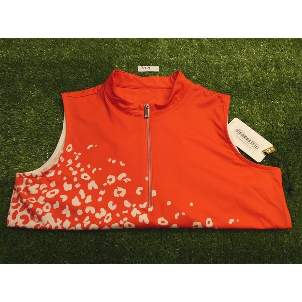 TAIL Womens Ela Mock Neck Sleeveless Golf Shirt Wild Cheetah Red Small